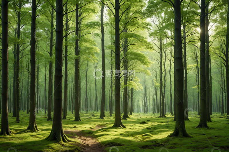 高清大图下载【趣麦麦图】阳光照耀下的静谧森林