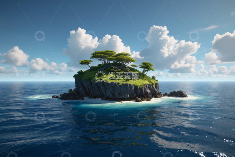 高清大图下载【趣麦麦图】海洋中的孤立小岛景观