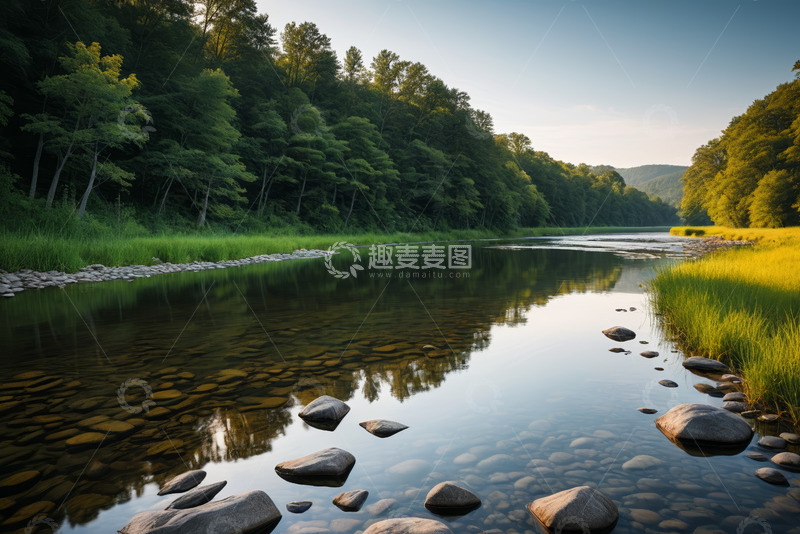高清大图下载【趣麦麦图】森林旁宁静河流自然风景