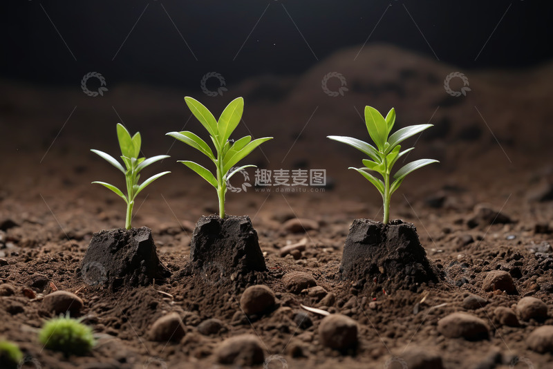 高清大图下载【趣麦麦图】土壤中生长的嫩绿植物幼苗