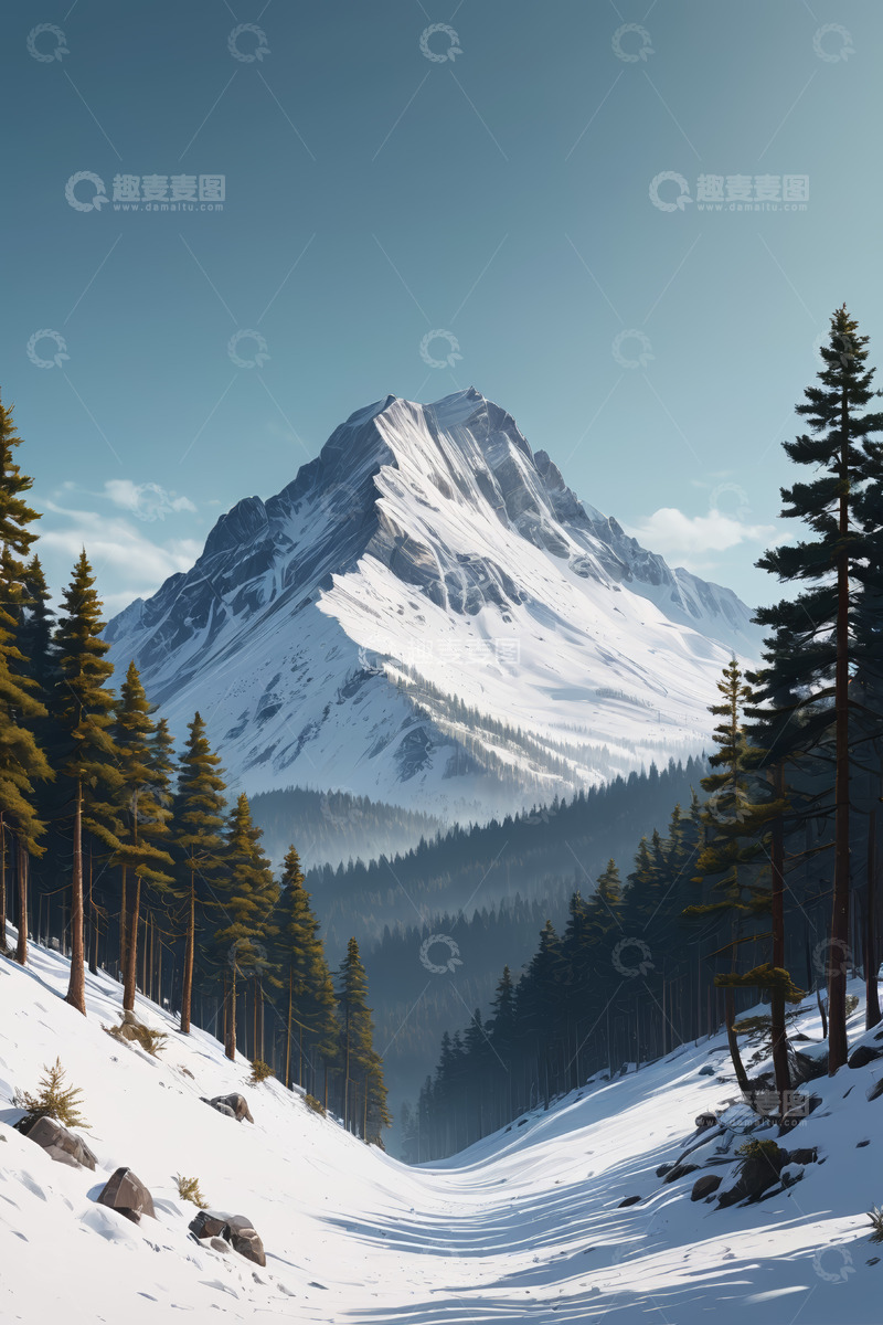 高清大图下载【趣麦麦图】雪山森林自然风光