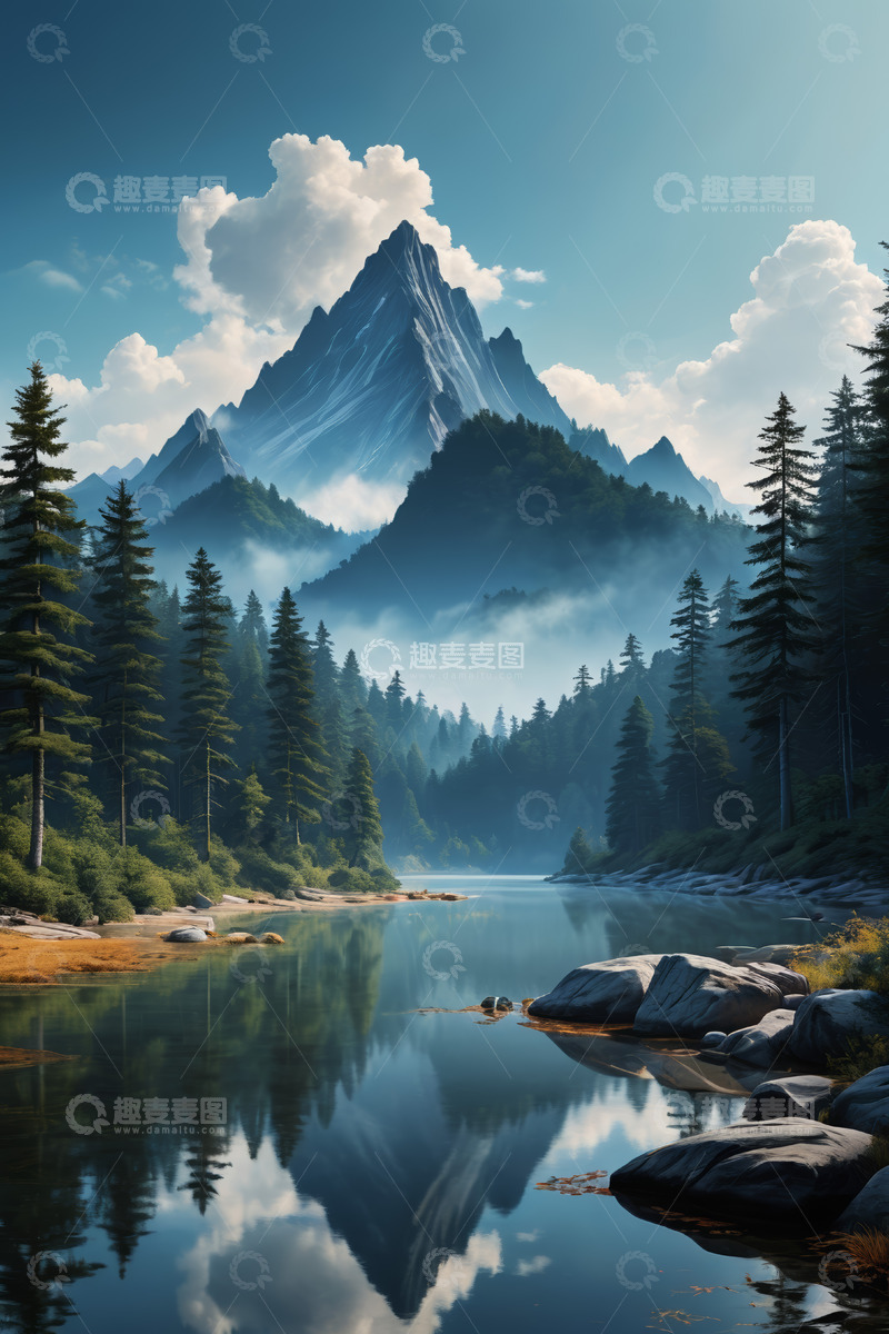 高清大图下载【趣麦麦图】山林湖泊自然风光全景