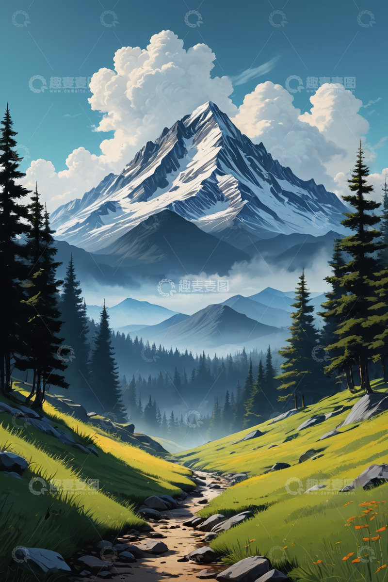 高清大图下载【趣麦麦图】山景森林间的小径风景