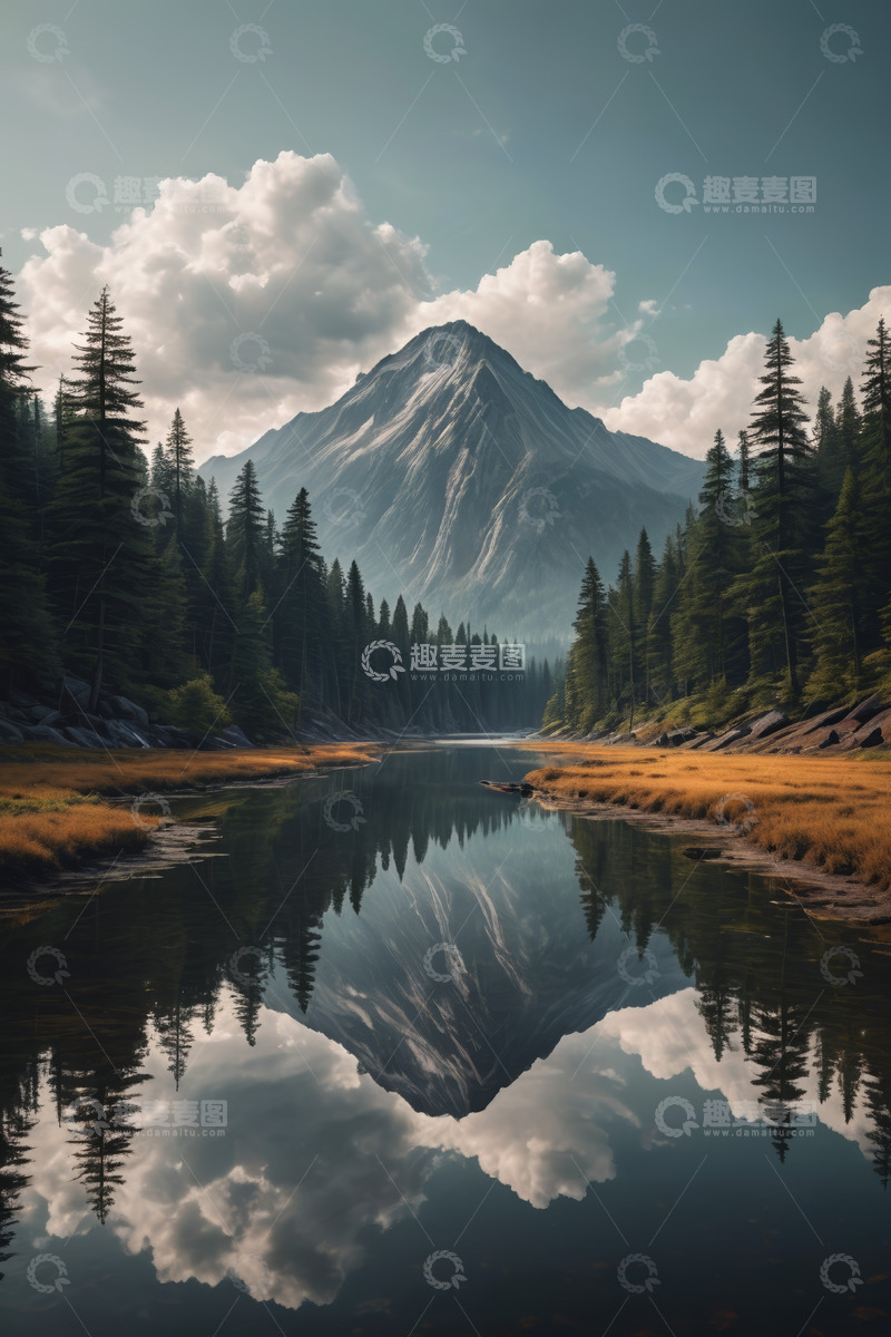 高清大图下载【趣麦麦图】山林湖泊与远山风景