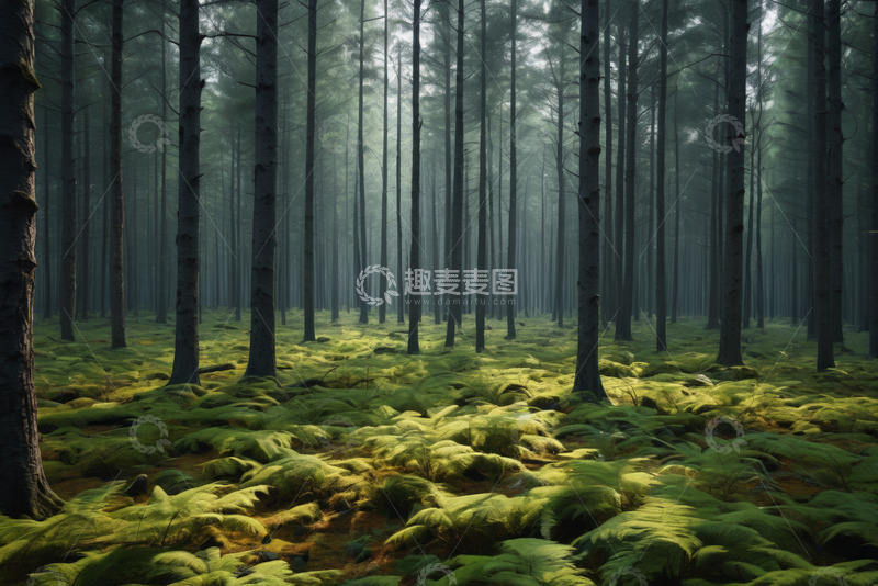 高清大图下载【趣麦麦图】茂密森林阳光洒落景象