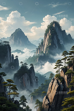 壮丽云海中的巍峨山峰