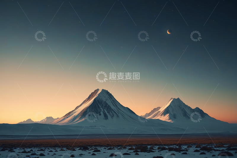 高清大图下载【趣麦麦图】雪山月夜自然景观