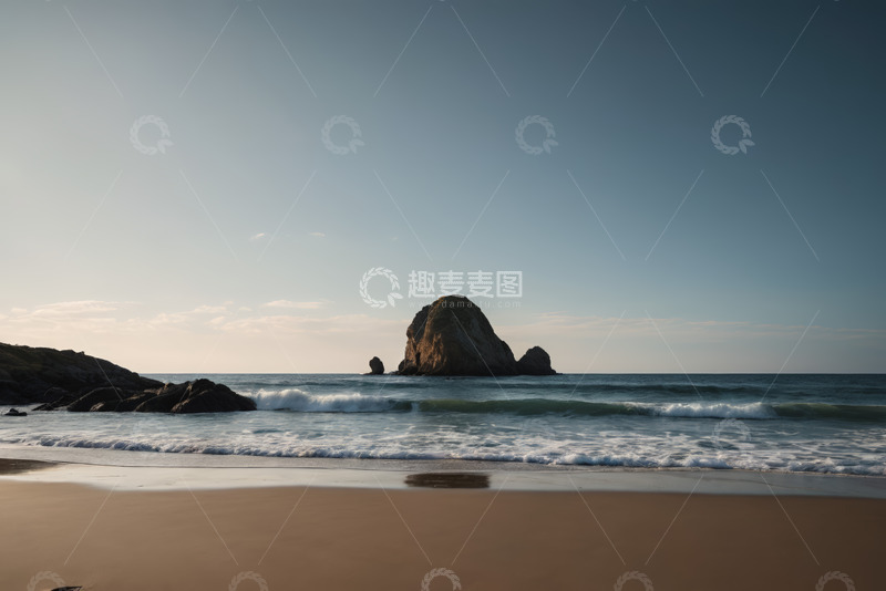 高清大图下载【趣麦麦图】海滩上的海浪与海中礁石景观