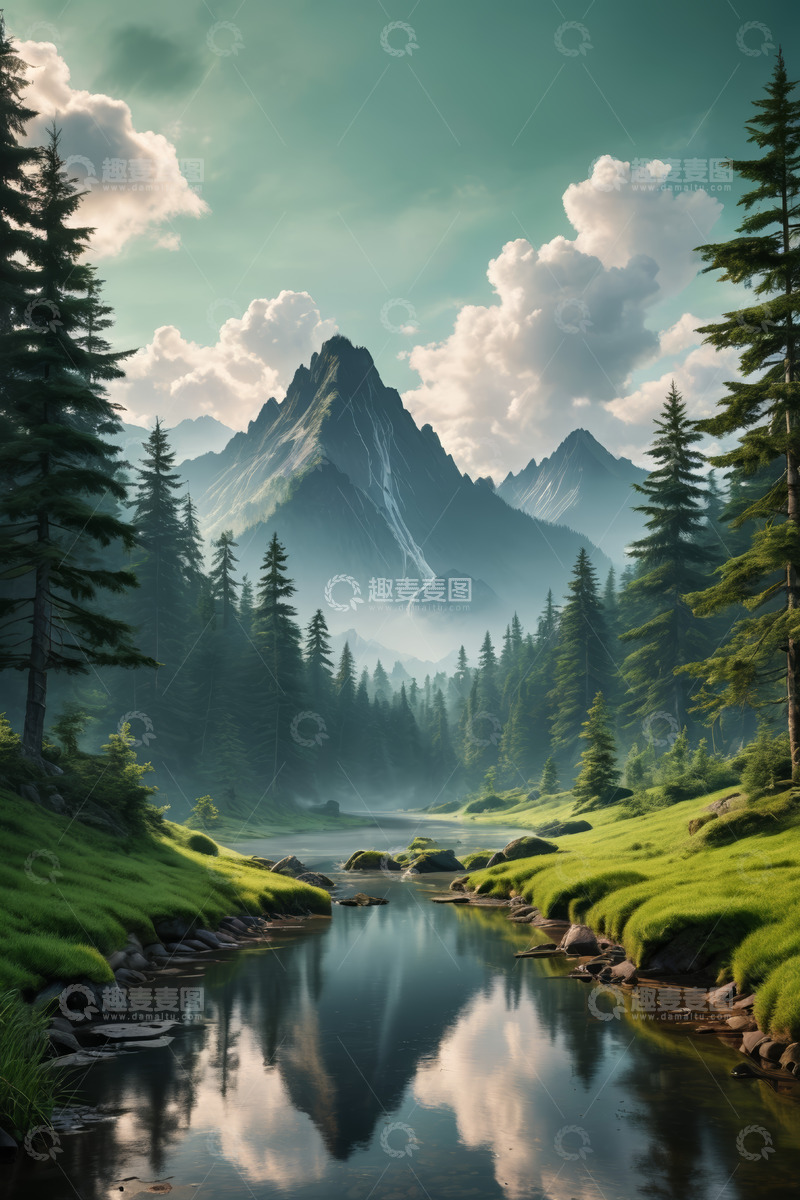 高清大图下载【趣麦麦图】山林间河流自然风光