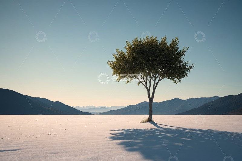 高清大图下载【趣麦麦图】旷野中孤树与远山风景