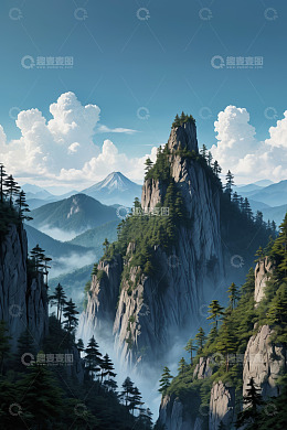 山峰树林自然风光全景