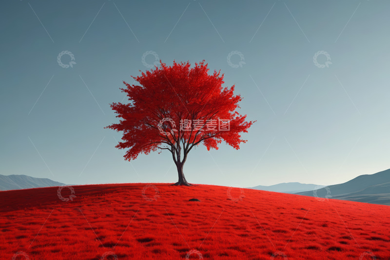 高清大图下载【趣麦麦图】红树矗立红色草地自然风光