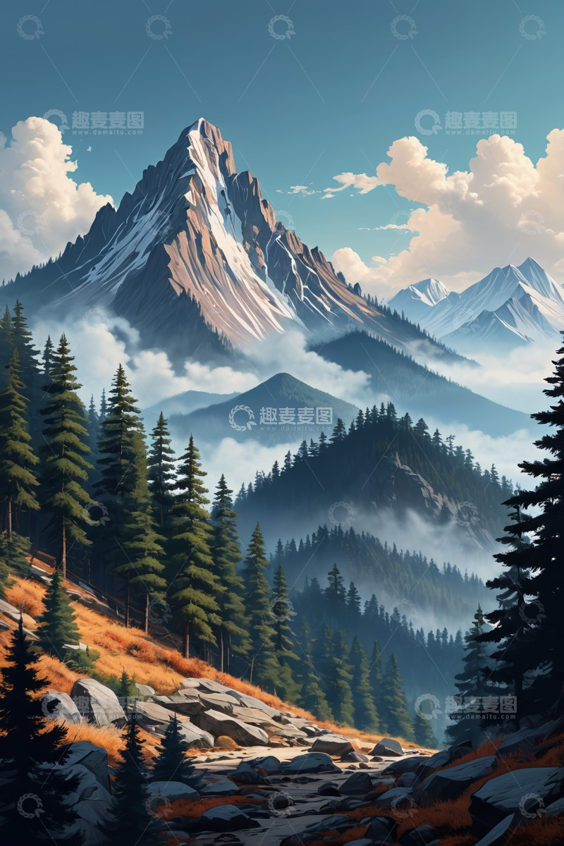 高清大图下载【趣麦麦图】山林间的巍峨山脉风景