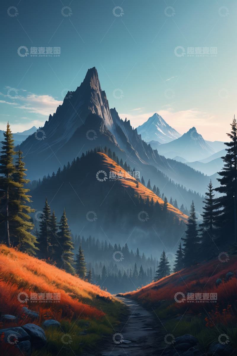 高清大图下载【趣麦麦图】山间森林与远山风景