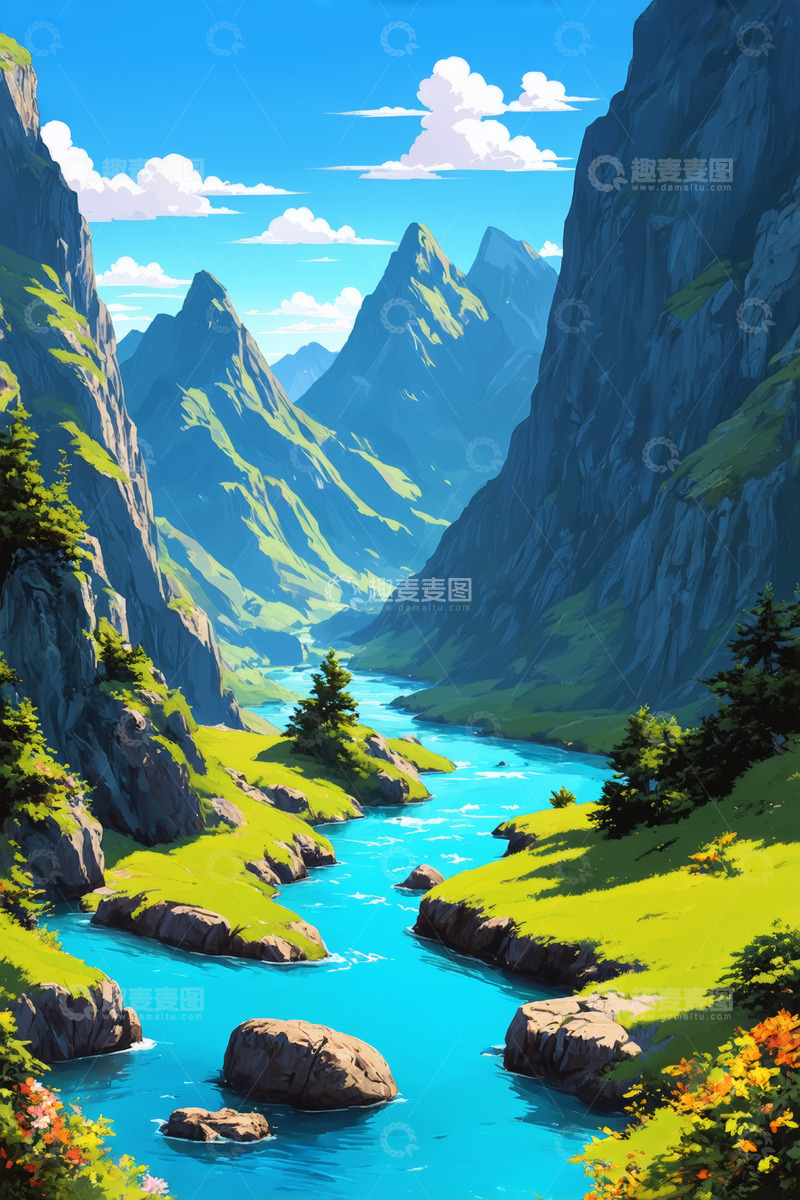 高清大图下载【趣麦麦图】山谷河流自然风光