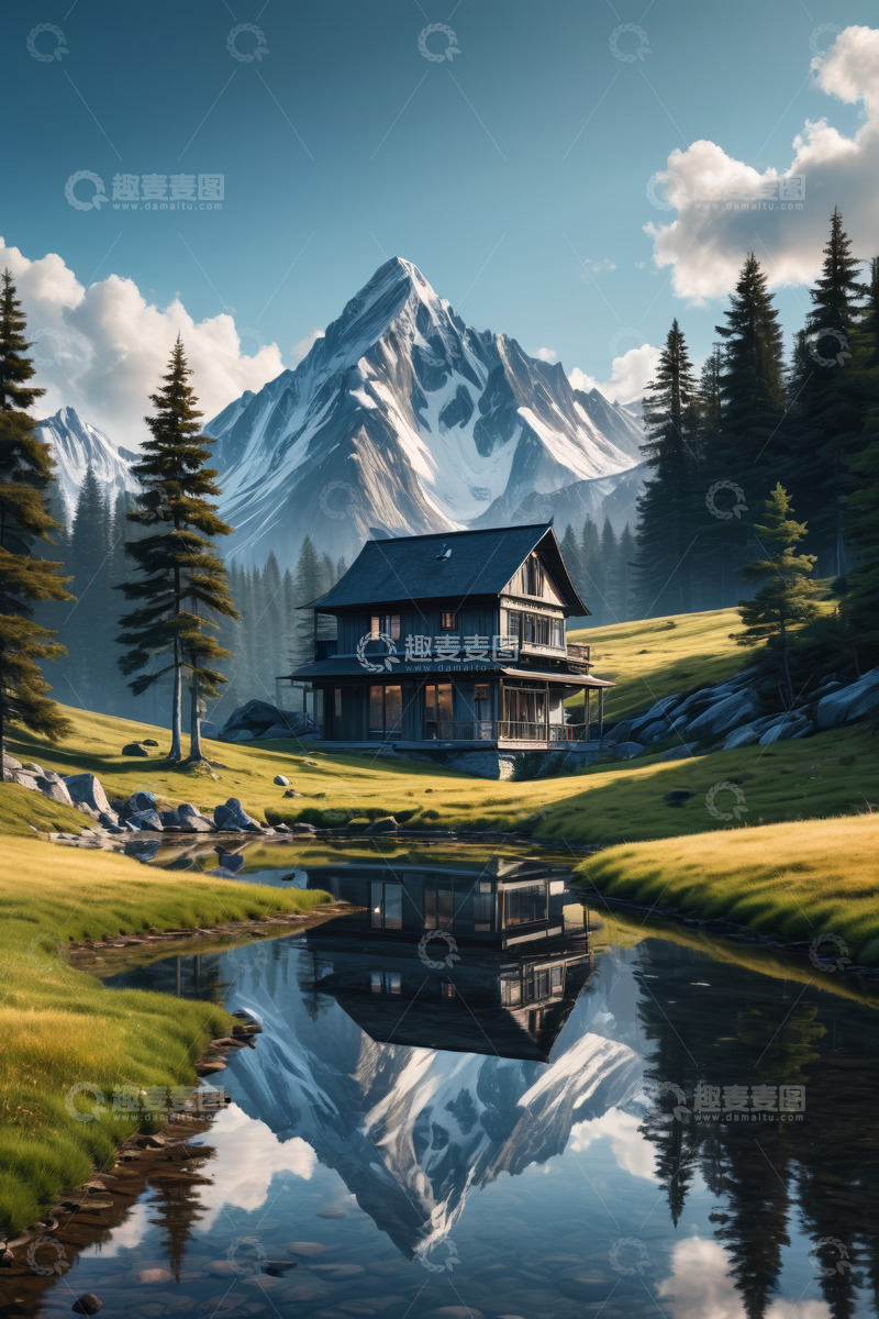 高清大图下载【趣麦麦图】山间木屋与自然风景