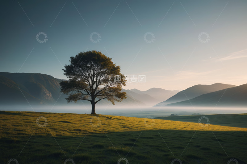 高清大图下载【趣麦麦图】原野中孤独的大树