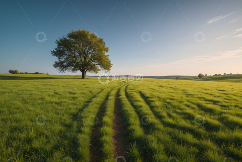 高清大图下载【趣麦麦图】原野上的孤树与田间小路