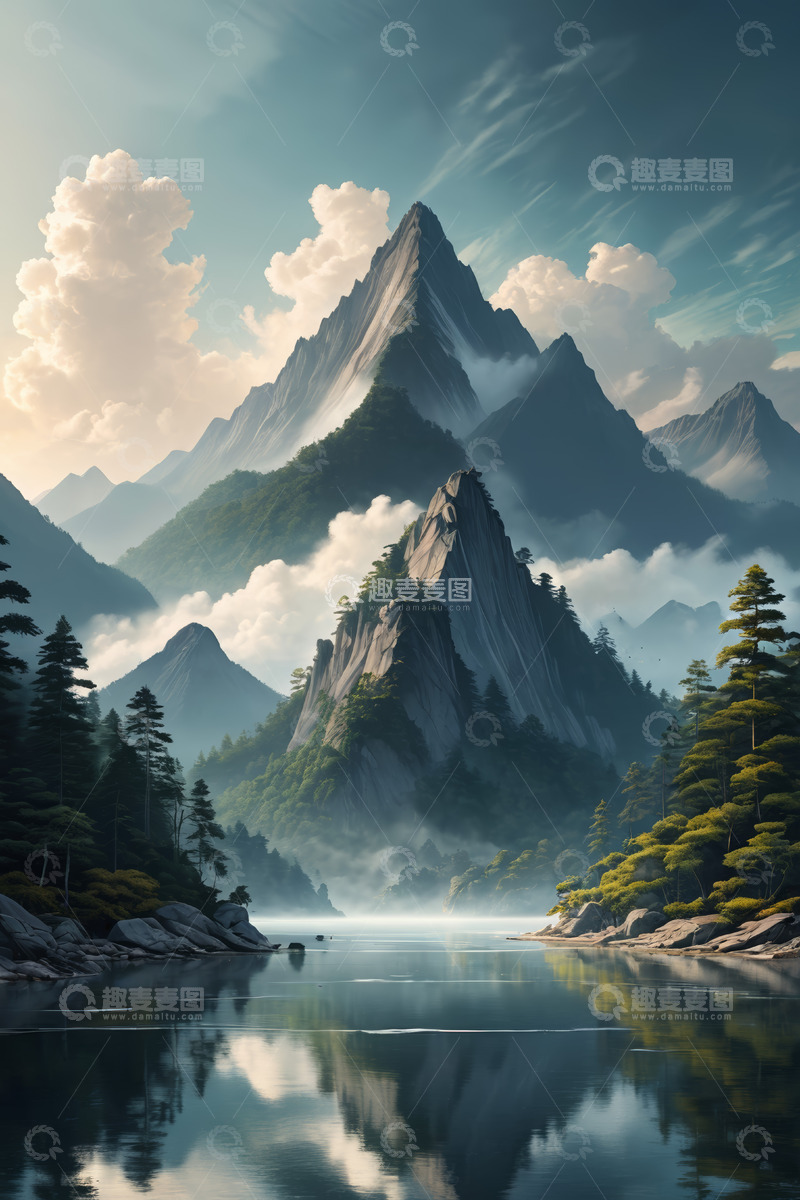 高清大图下载【趣麦麦图】山峰湖泊自然风光景色