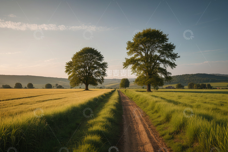 高清大图下载【趣麦麦图】田野间的乡间小路与树木