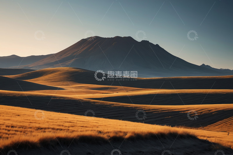 高清大图下载【趣麦麦图】黄昏下的山丘与草原风光