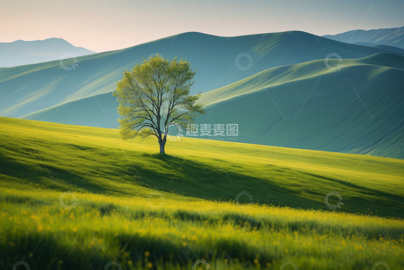 高清大图下载【趣麦麦图】草原上的孤独树木