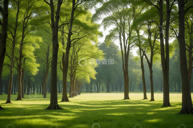 高清大图下载【趣麦麦图】阳光照耀下的森林绿地