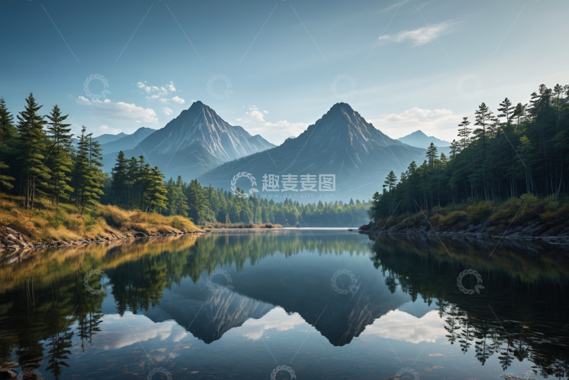 高清大图下载【趣麦麦图】山林湖泊自然风光全景