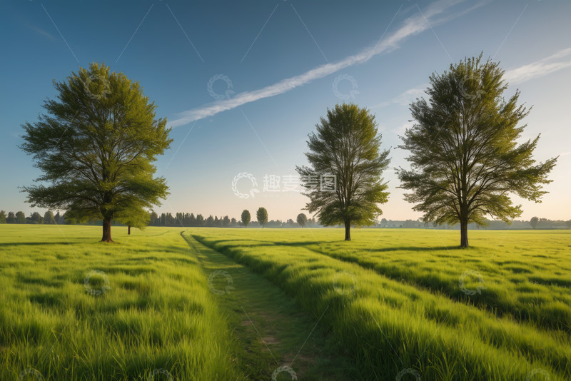 高清大图下载【趣麦麦图】田野中树木与草地自然景象