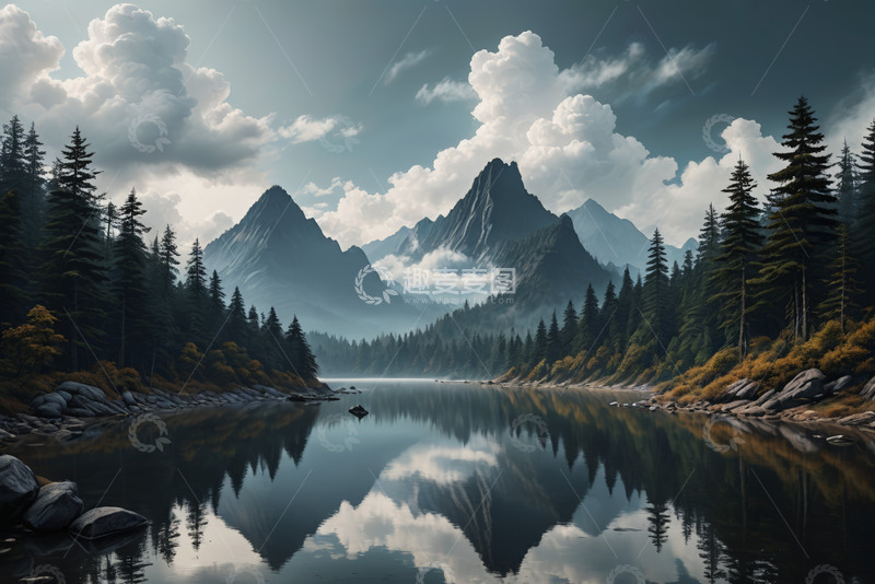 高清大图下载【趣麦麦图】山林湖泊自然风光全景