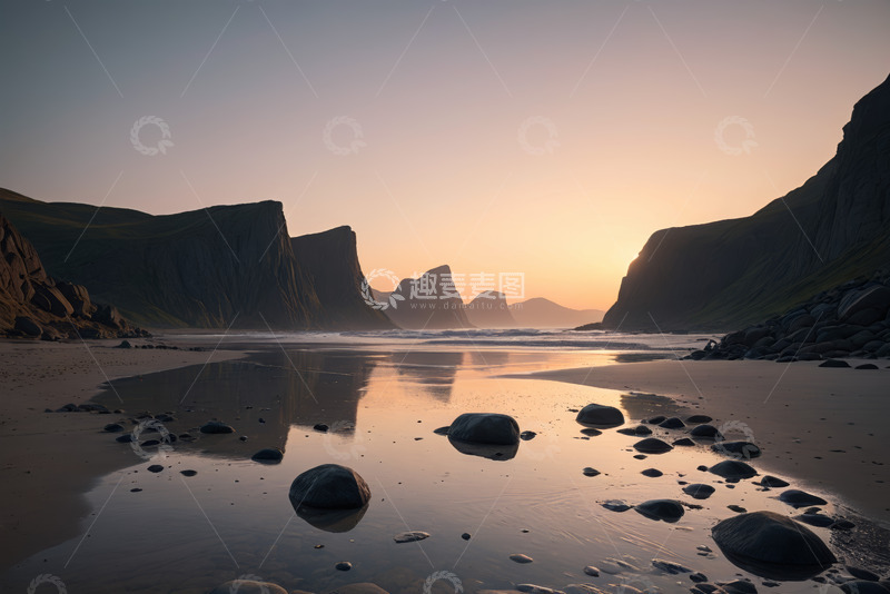高清大图下载【趣麦麦图】海滩日落时分的自然风光