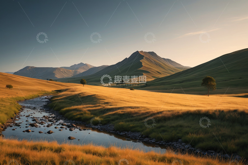 高清大图下载【趣麦麦图】山间草地河流自然风光