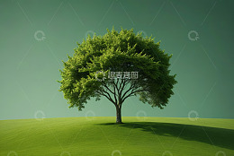 绿草地上的单棵树木