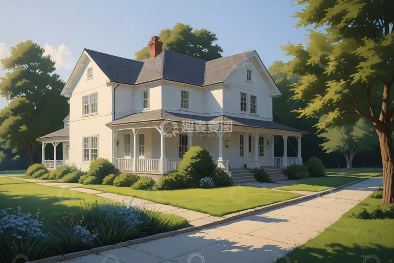 高清大图下载【趣麦麦图】白色独栋别墅庭院景观