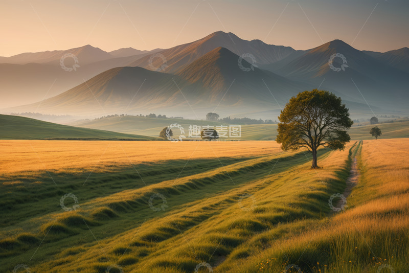 高清大图下载【趣麦麦图】原野山丘间的独树风景