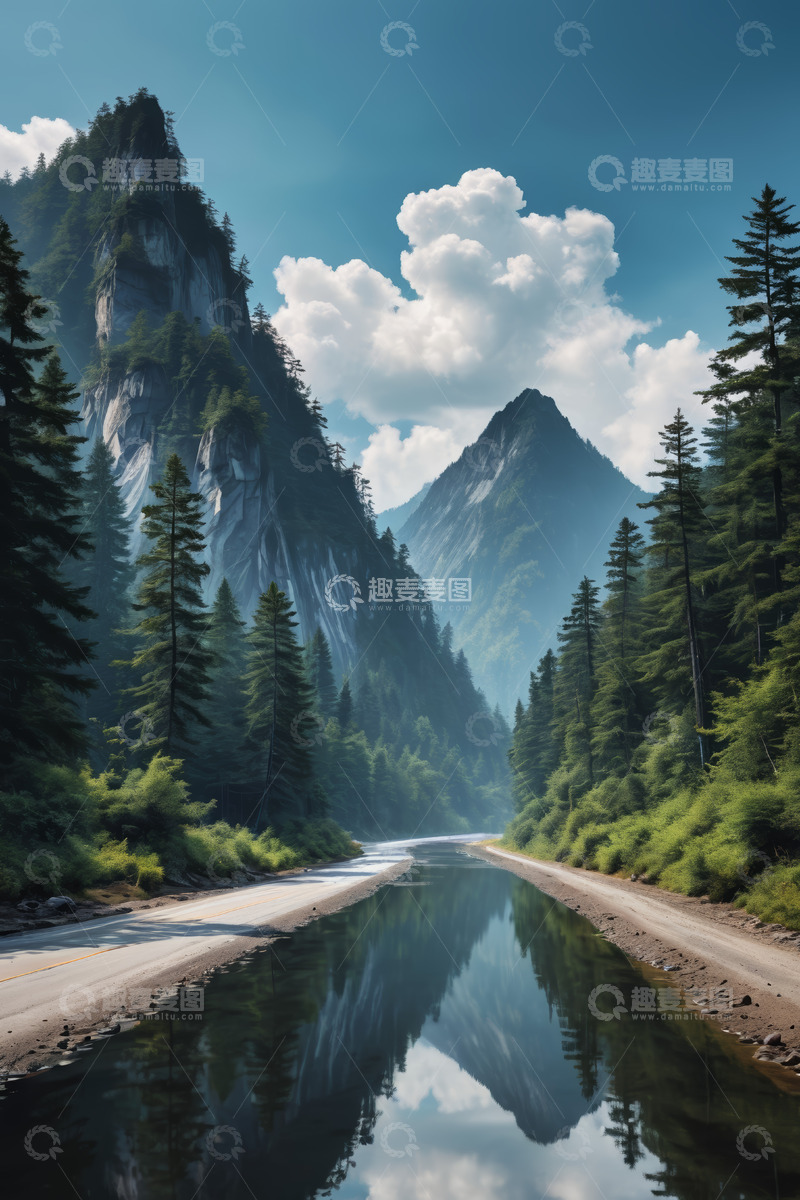 高清大图下载【趣麦麦图】山林间公路旁的自然风光