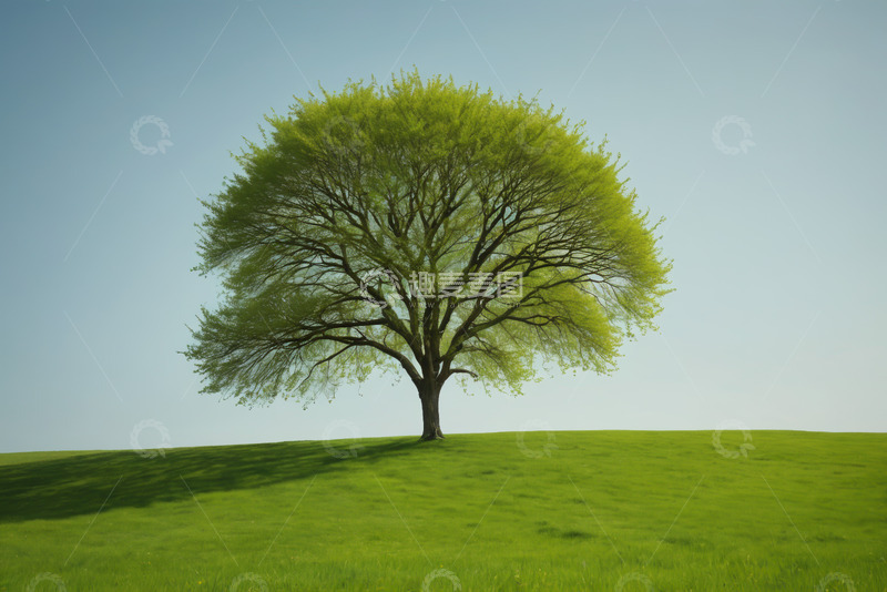 高清大图下载【趣麦麦图】草原上的单棵绿树风景