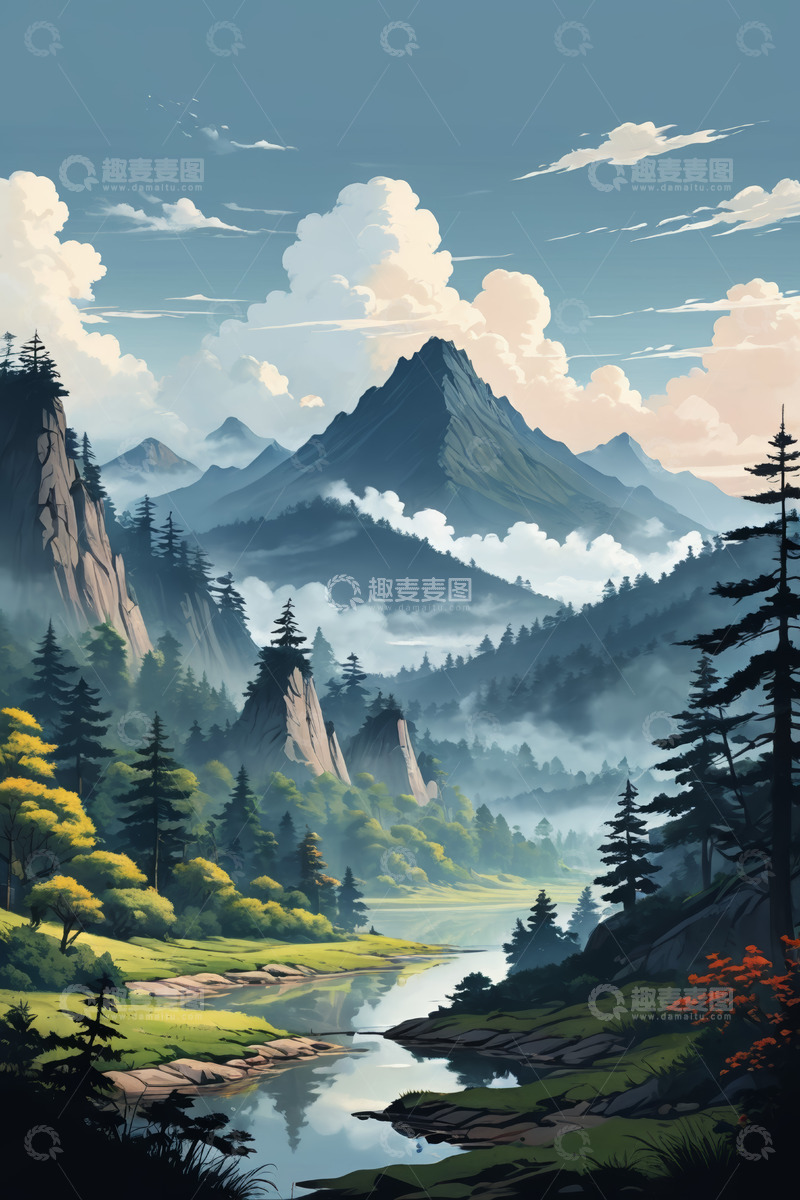 高清大图下载【趣麦麦图】山间森林自然风光全景