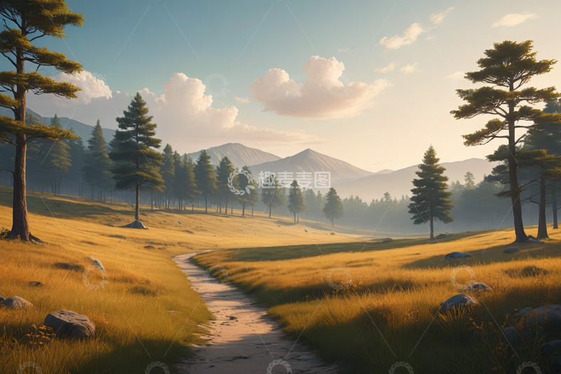 高清大图下载【趣麦麦图】山间草地树林自然风景