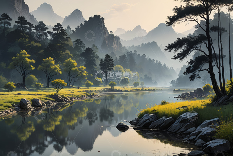 高清大图下载【趣麦麦图】山水相依的自然风光