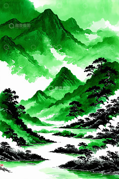 水墨风格山水风景图