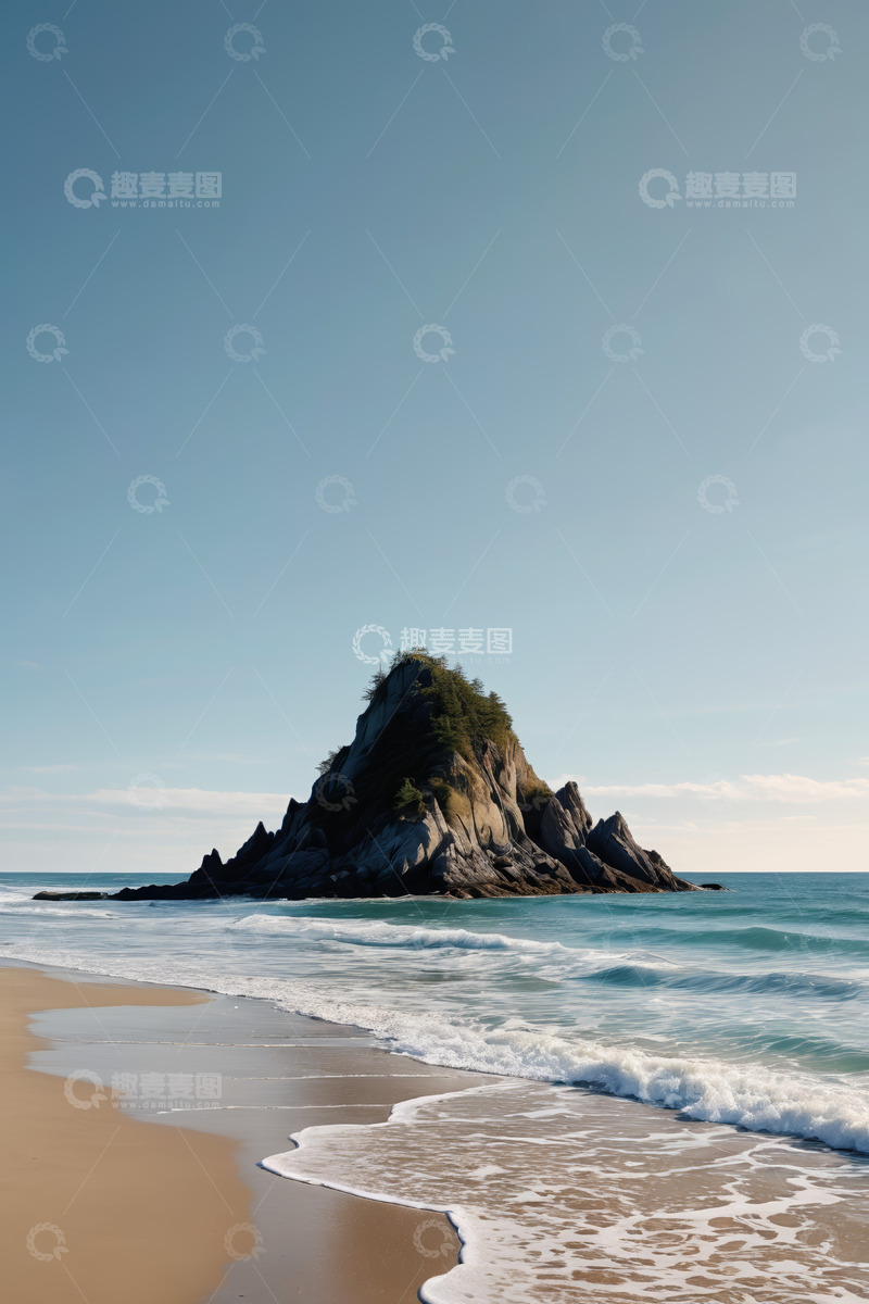 高清大图下载【趣麦麦图】海边沙滩上的孤立岩石景观