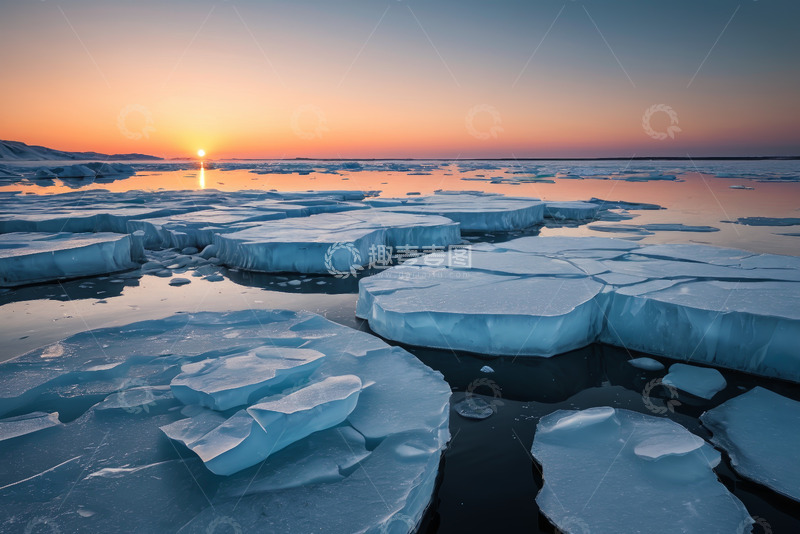 高清大图下载【趣麦麦图】北冰洋浮冰与日落景象