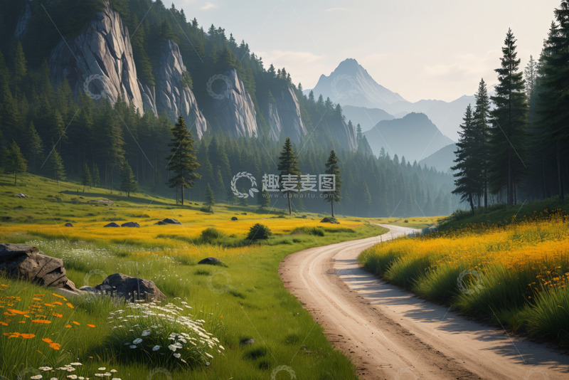 高清大图下载【趣麦麦图】山间草地中的蜿蜒小路