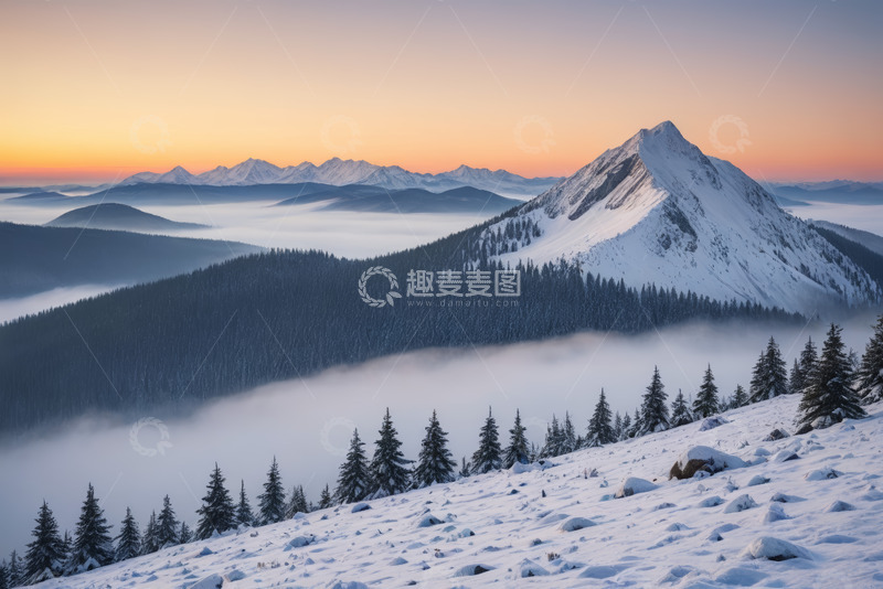 高清大图下载【趣麦麦图】雪山森林日出自然风光