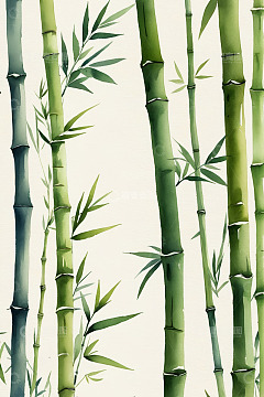 水彩风格竹子植物画面