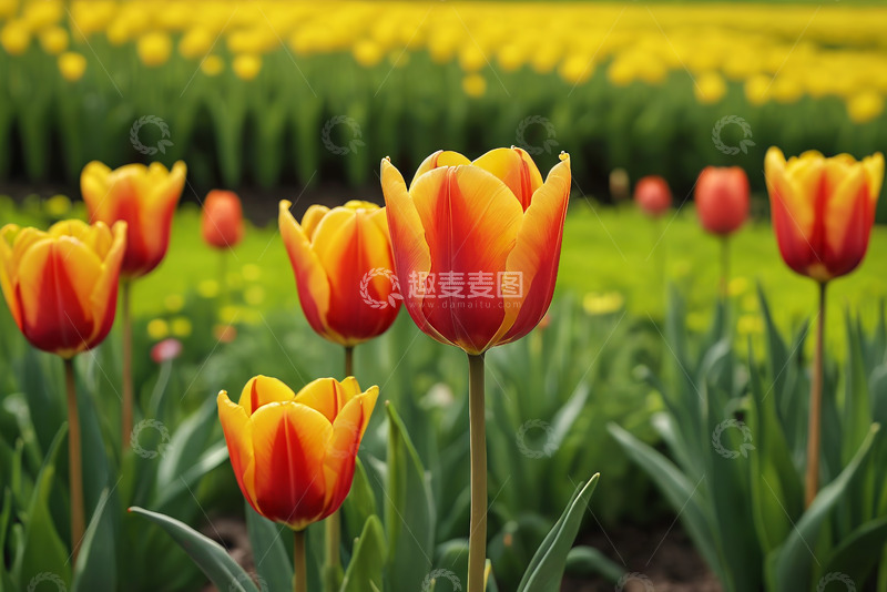 高清大图下载【趣麦麦图】红黄相间郁金香花田