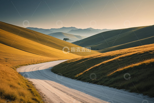 蜿蜒山路与起伏山丘风景