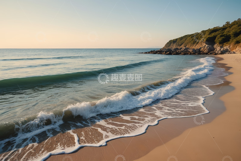 高清大图下载【趣麦麦图】海滩海浪拍打沙滩景象