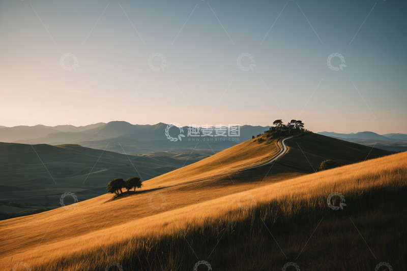 高清大图下载【趣麦麦图】山丘草地与蜿蜒小路风景